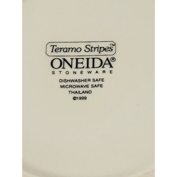 Oneida Teramo Stripes Creamer & Sugar Bowl w/ Lid Stoneware Glazed 1999 Vintage - Picture 12 of 14